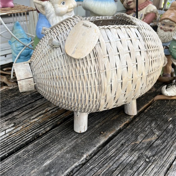 Gray Pig Wicker Basket Planter Large Hand Woven MCM Mid Century Vintage 50s 60s - Picture 9 of 9